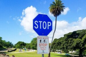 blue stop sign meaning